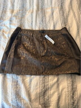 ASOS DESIGN Leopard Print Denim Mini Skirt with Side Panels